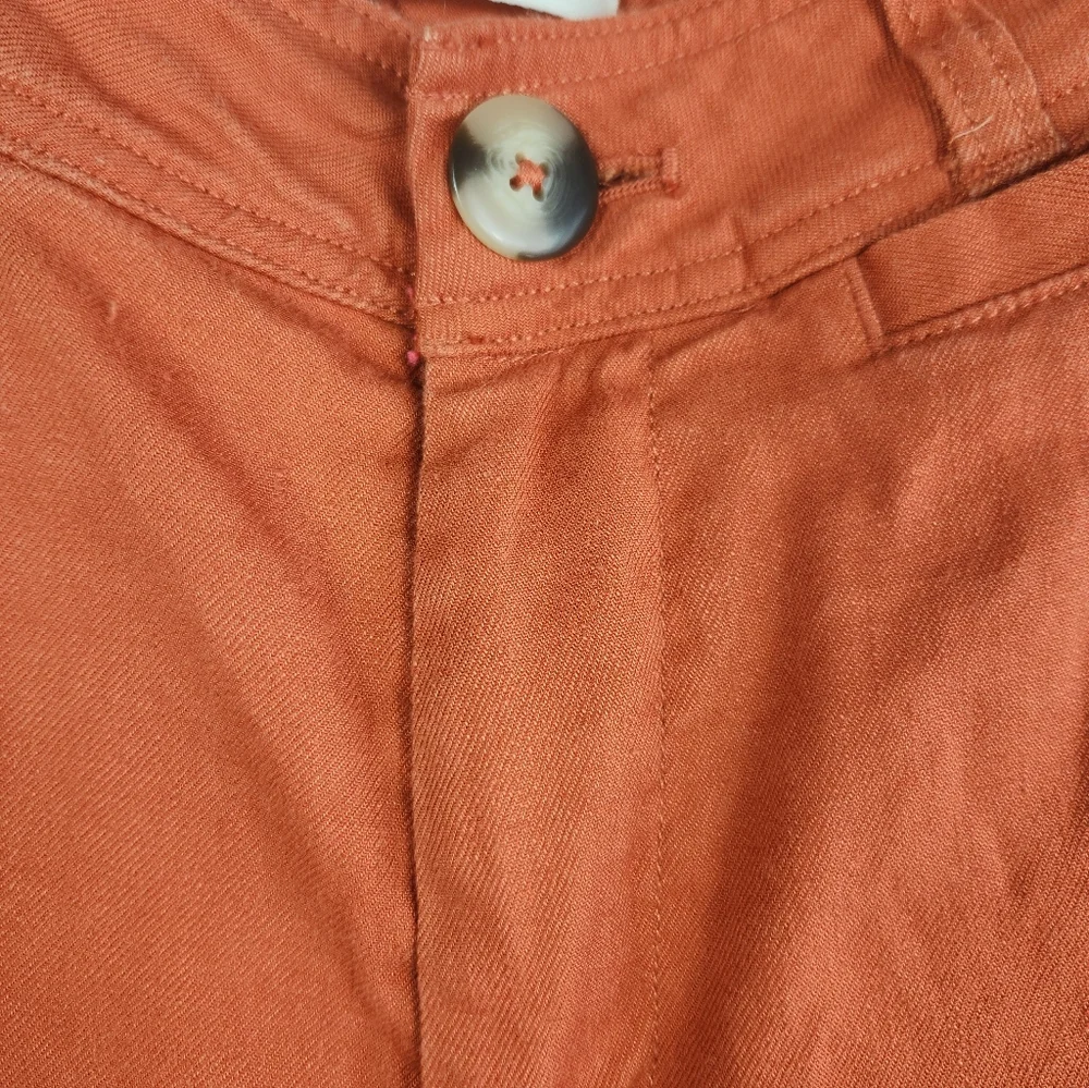 Maeve Anthropologie Ettie Linen Edition Wide Leg Crop Pants Rust High Rise 25P - Picture 5 of 15